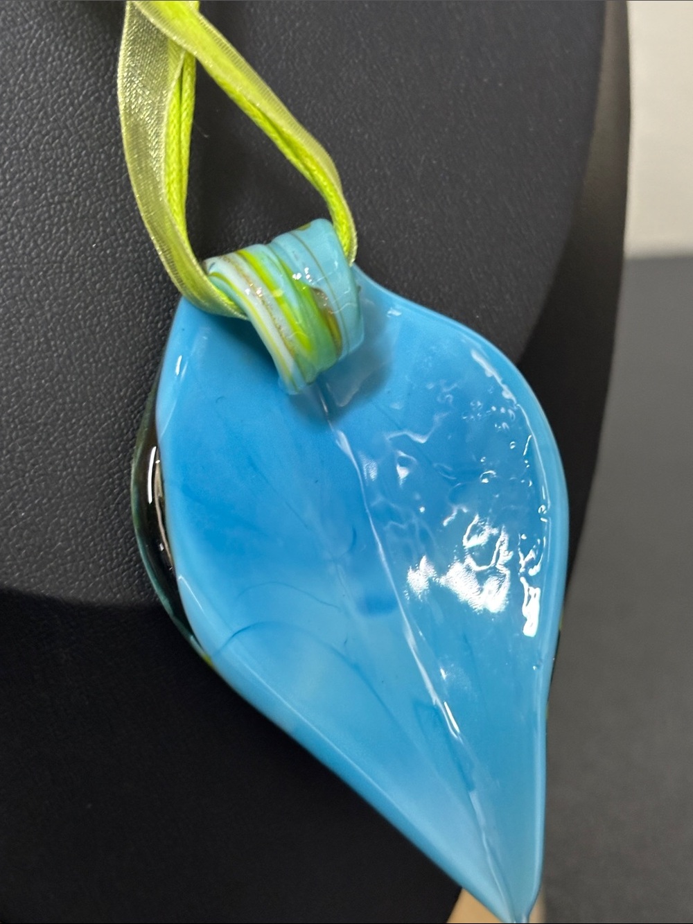 Handmade Turquoise Lime Dichroic Glass Pendant Necklace - Picture 6 of 9